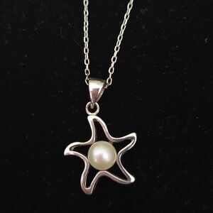 925 Sterling Silver Pearl‎ Starfish Pendant Necklace 16"